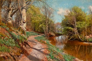 Spring landscape with anemones and creek